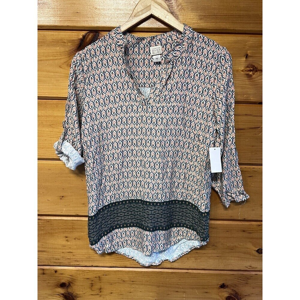 Canyon River Blues Women S Tunic Top Blouse Colorful Roll Tab 3/4 Sleeve
